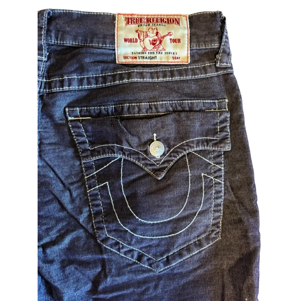 TRUE RELIGION Ricky Corduroy Pants RARE Y2K Charcoal Gray Vintage Men's 34 - Picture 2 of 8